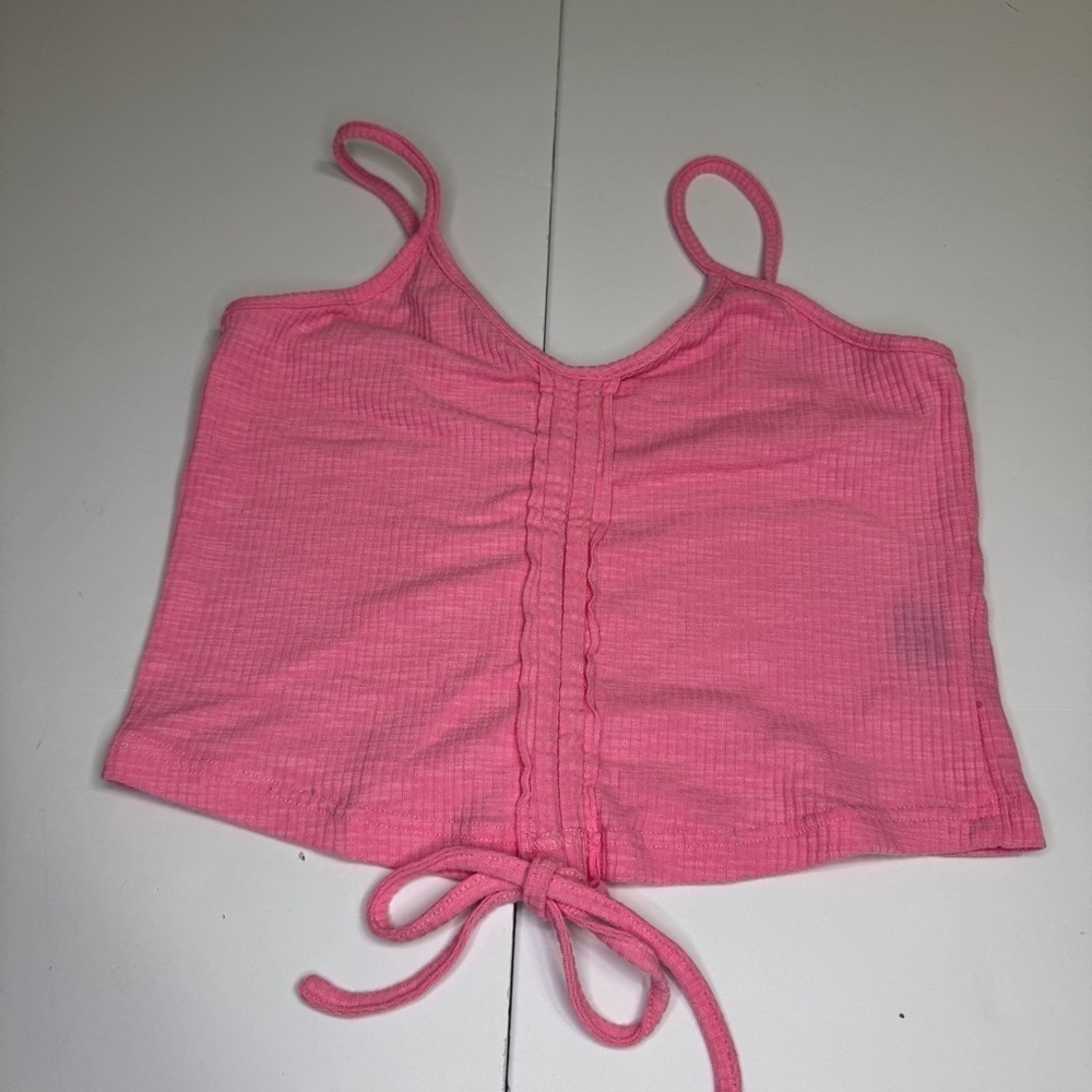 POL Pink Ribbed Tie Front Cropped Tank Top | Size M | NWOT - Picture 1 of 7